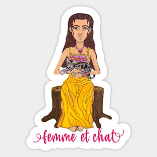 Femme et Chat, Woman and Cat Sticker